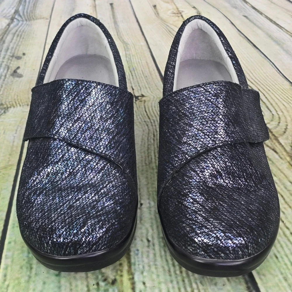 Alegria Laura Loafers Womens 39 Blue Black Metallic Leather Comfort Work Shoes
